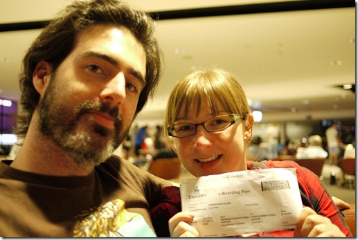 Dave and I waiting for first flight, new year 2012