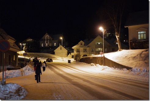 Walking through Tromso to see the Northern Lights