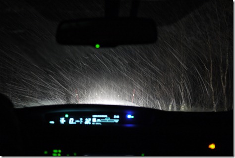 Driving through snow when hunting Aurora / Northern Lights in Tromsø Norway