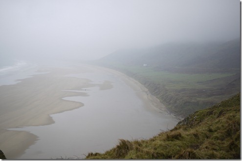 Rhossili beach and bay on a foggy day, Rhossili, Wales