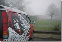 Wicked campervan as we wake to fog in Stratford-upon-Avon, UK