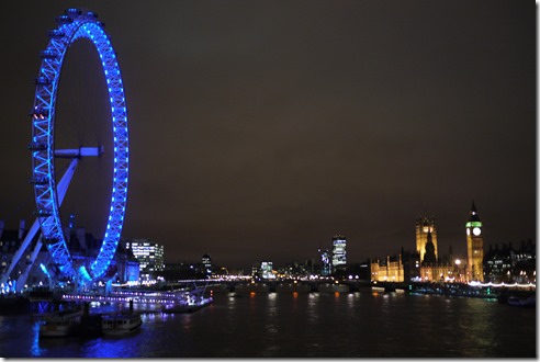 London Eye, Westminster, Big Ben and London lights, England UK
