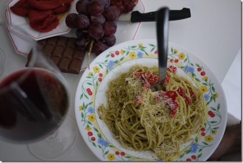 Pasta, wine, chocolate and grapes - Spain food