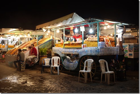 Juice stalls in Djemaa el-Fna , Marrakech Morocco
